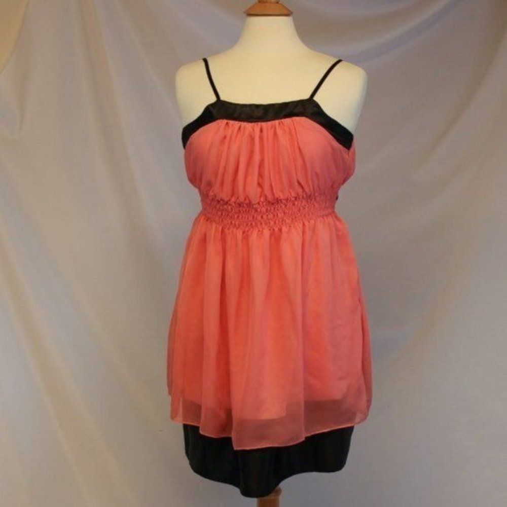Coral Pink and Black Chiffon Party Dress